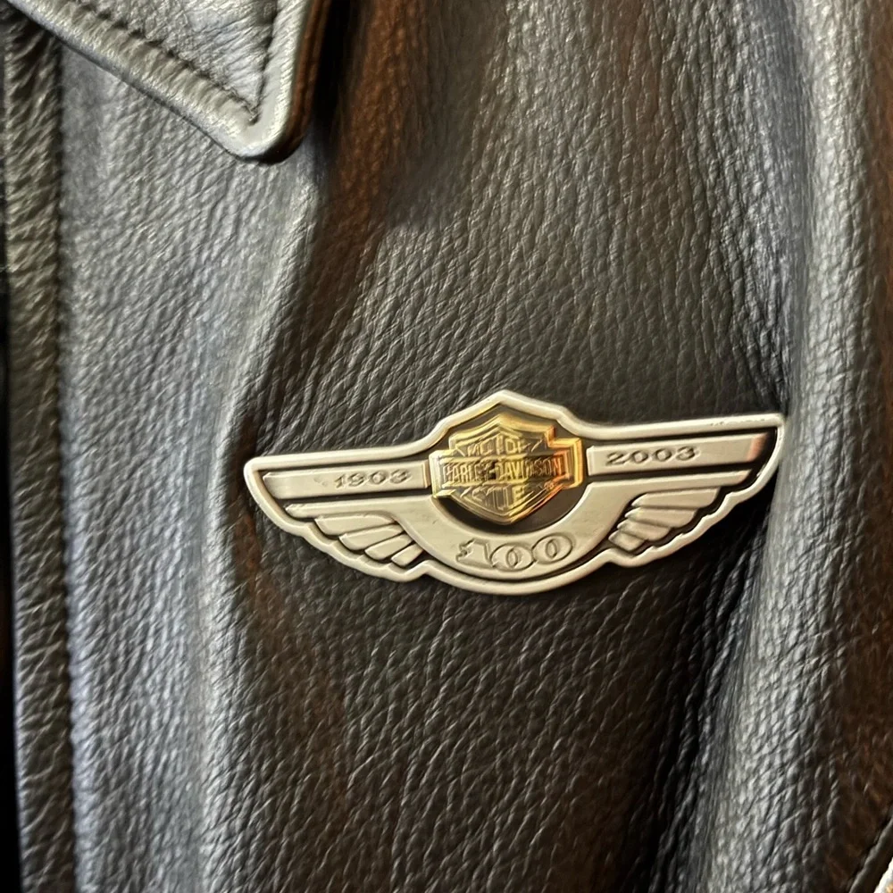 Harley-Davidson 100th Anniversary Edition Black Leather Jacket with Logo - Picture 4 of 6